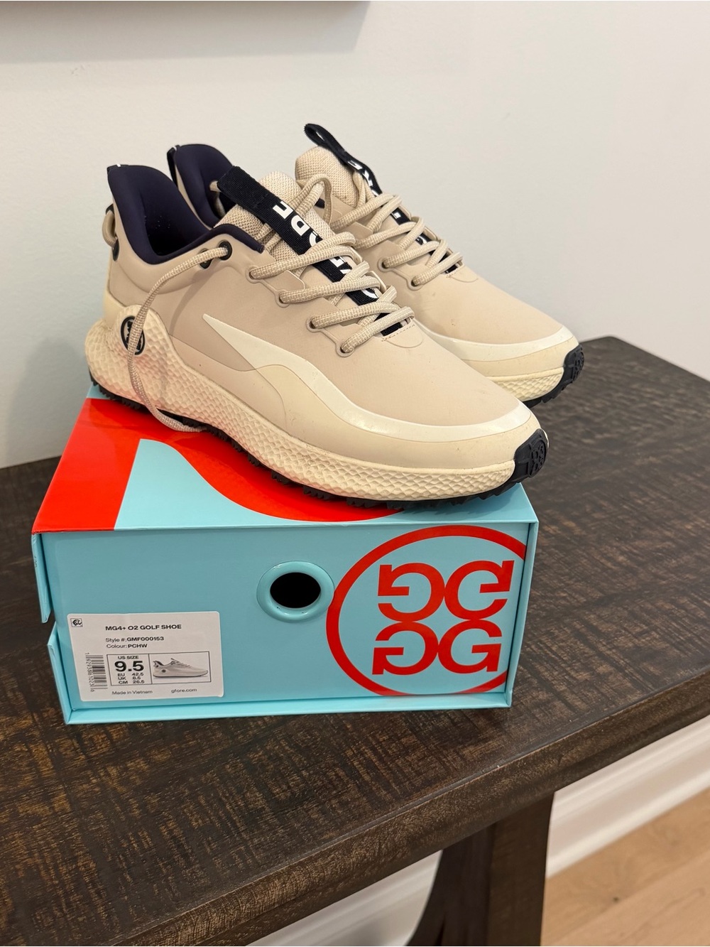 G/FORE Men's MG4+ 02 Beige and Black Golf Sneakers - 9.5